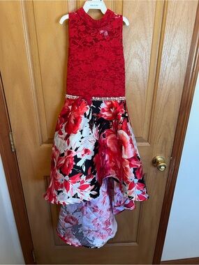 Girl’s Speechless Red Lace Floral HighLow Formal Special Occasion Dress Size 7XS